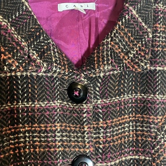 Cabi Vest Womens Medium Brown Plaid Tweed Button Front Belted Lined Waist Tie M - Picture 6 of 14